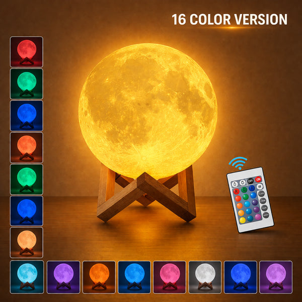 Moon Lamp Night Light 3D Printed 16 Colors