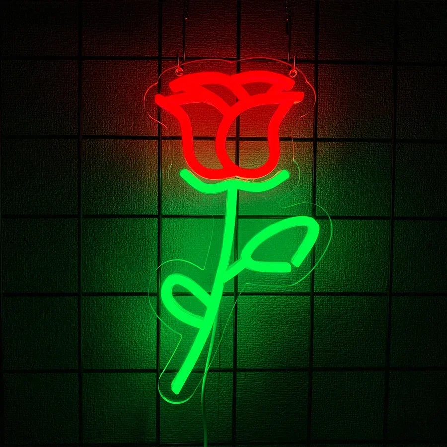 LED Neon Sign Flower Wall Light Home Bedroom Decor Gift