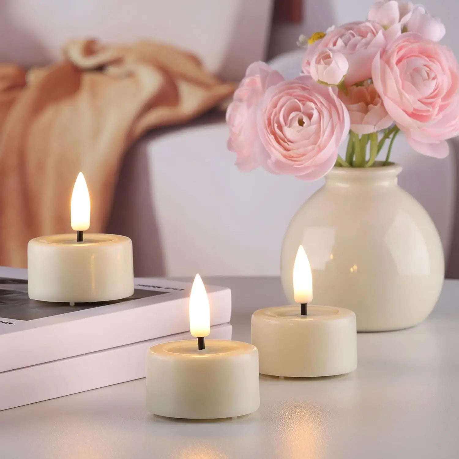 Flickering Flameless LED Tea Light Candles Battery Powered