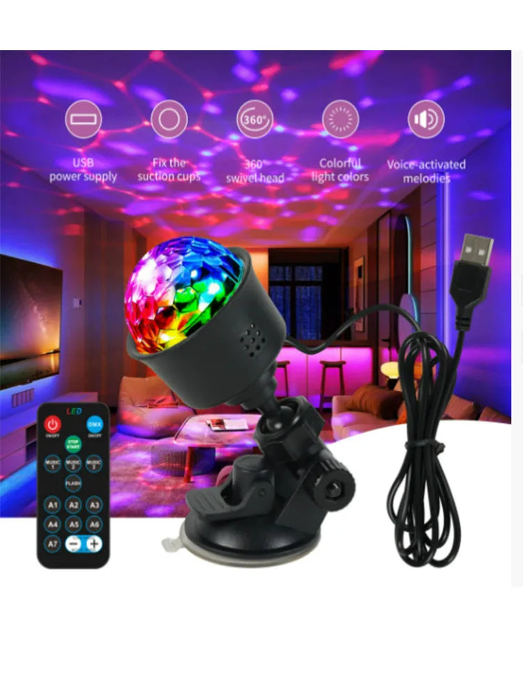7 Color Strobe Disco Ball Light Sound Activated Remote Control Party Lamp