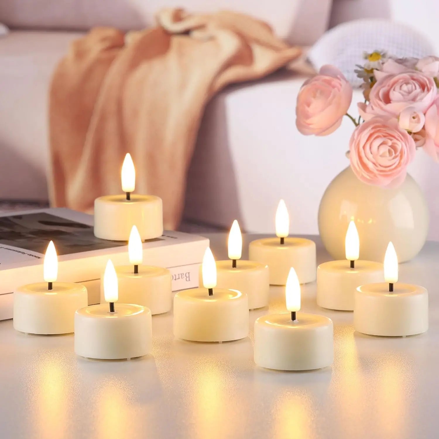 Flickering Flameless LED Tea Light Candles Battery Powered